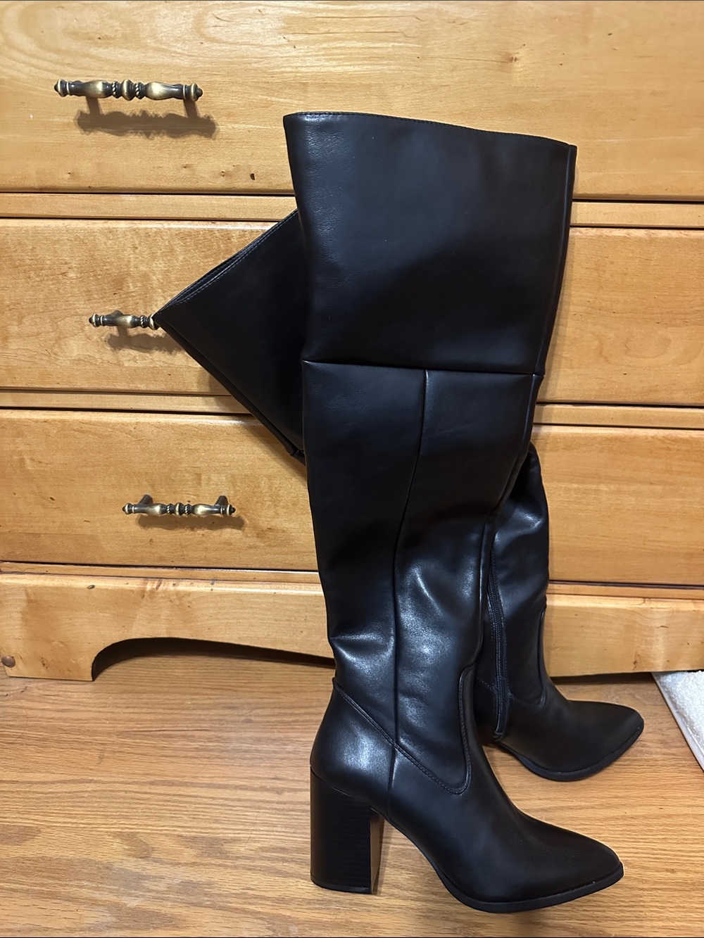 Over-the-Knee Black Heel Boots with Side Zip